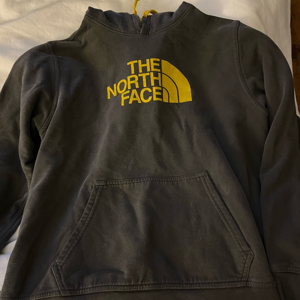 Dark Gray and Yellow NorthFace Hoodie Large